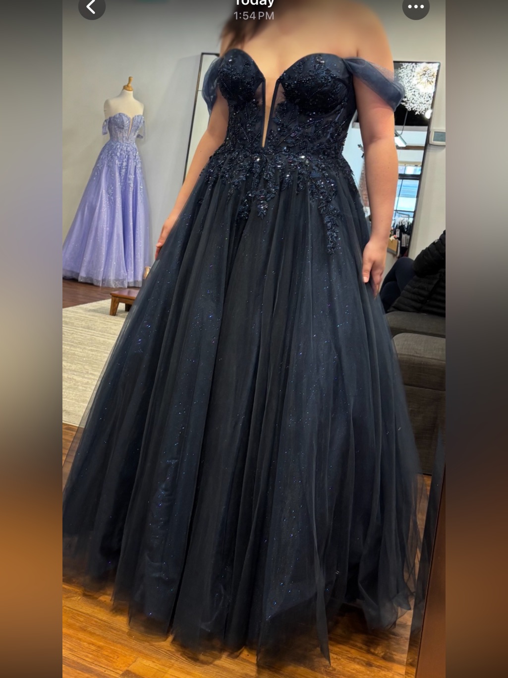 Navy Ball Gown Prom Dress With Beaded Bodice